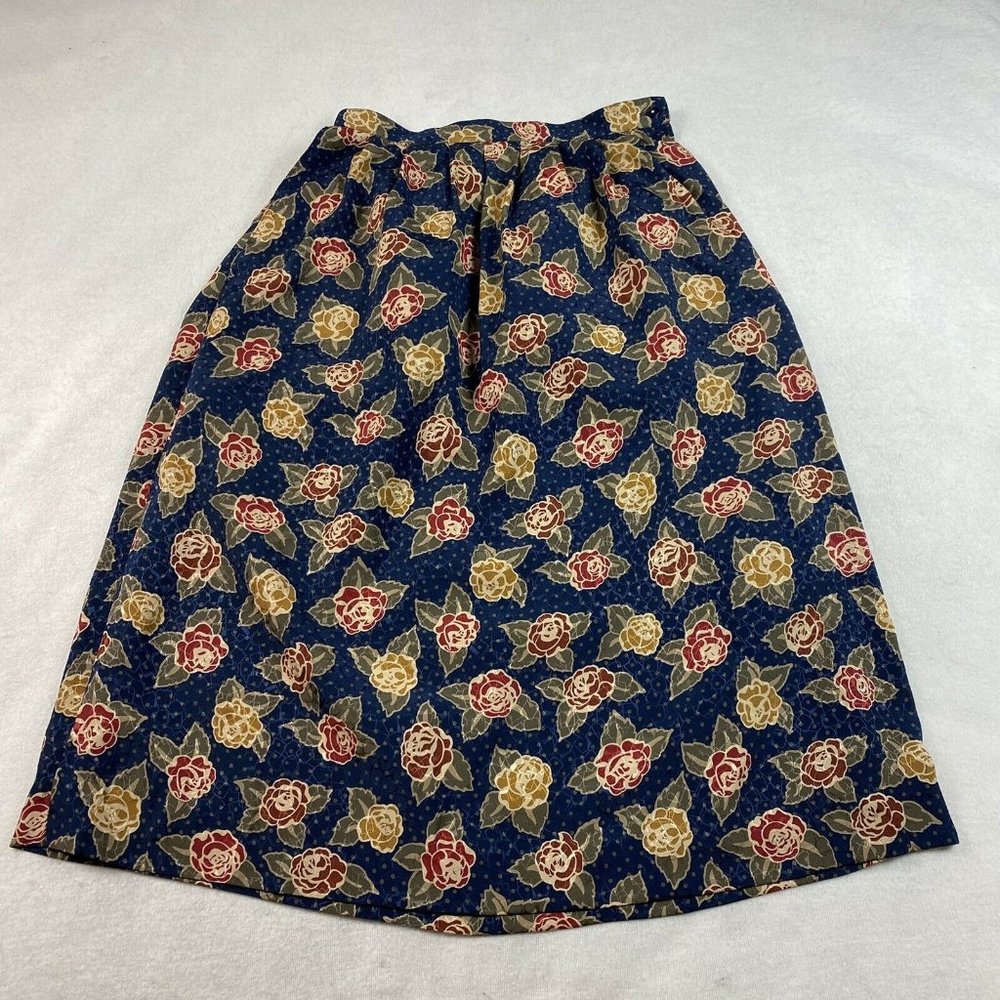 VTG 90's Pendleton Country Sophisticates Floral Satin Midi Skirt Cottagecore M/L